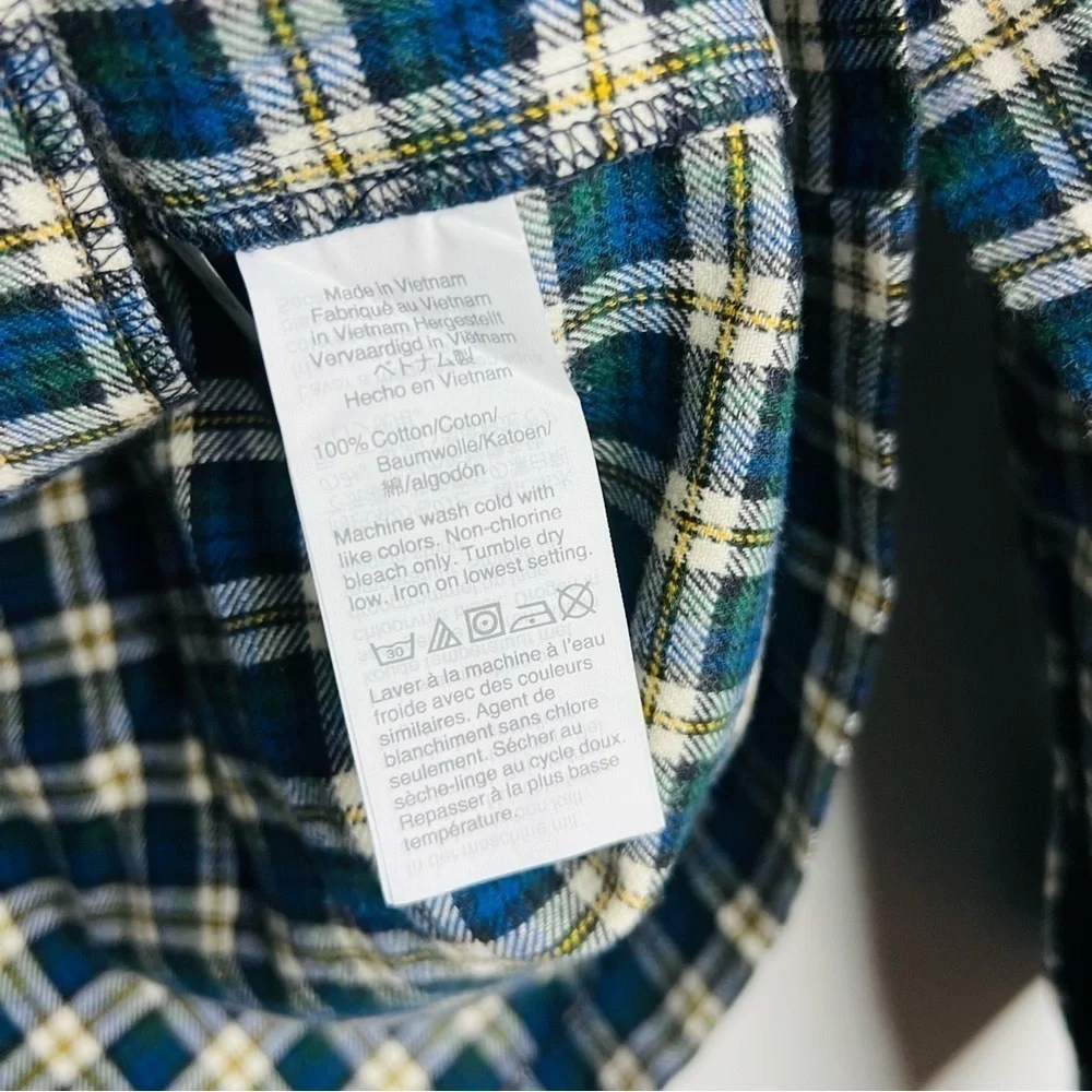 J. Crew Blue / Yellow Midweight Flannel Button Up Shirt M